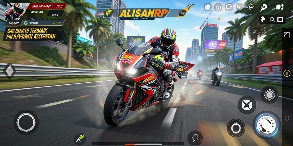 Tampilan screenshot dari gameplay seru ALISANRP dengan aksi balap motor.