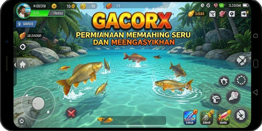 Tampilan gameplay GACORX dengan suasana memancing yang menegangkan.