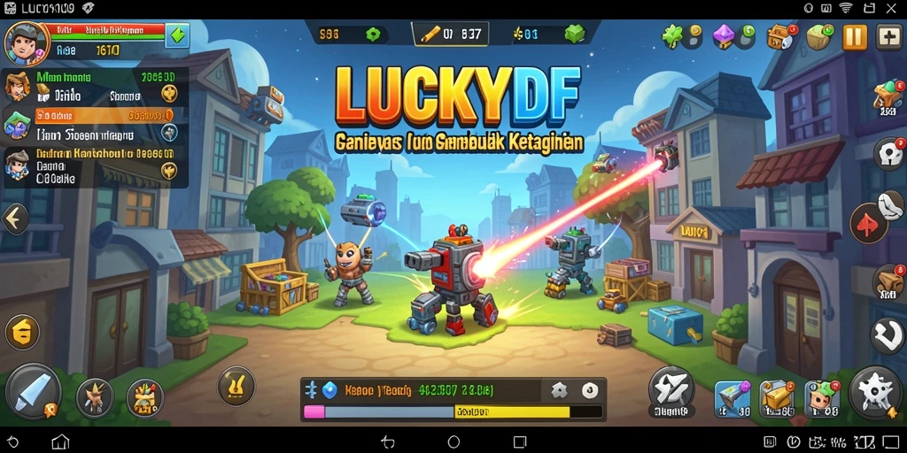 Tampilan gameplay menarik dari LUCKYDF yang menampilkan karakter dan misi.