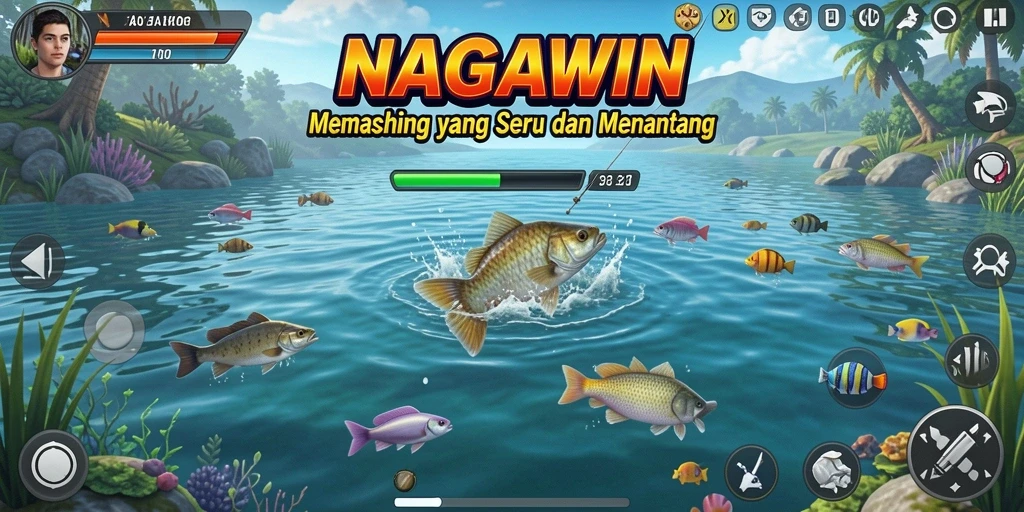 Screenshot NAGAWIN menampilkan aksi memancing yang menegangkan dan indah.
