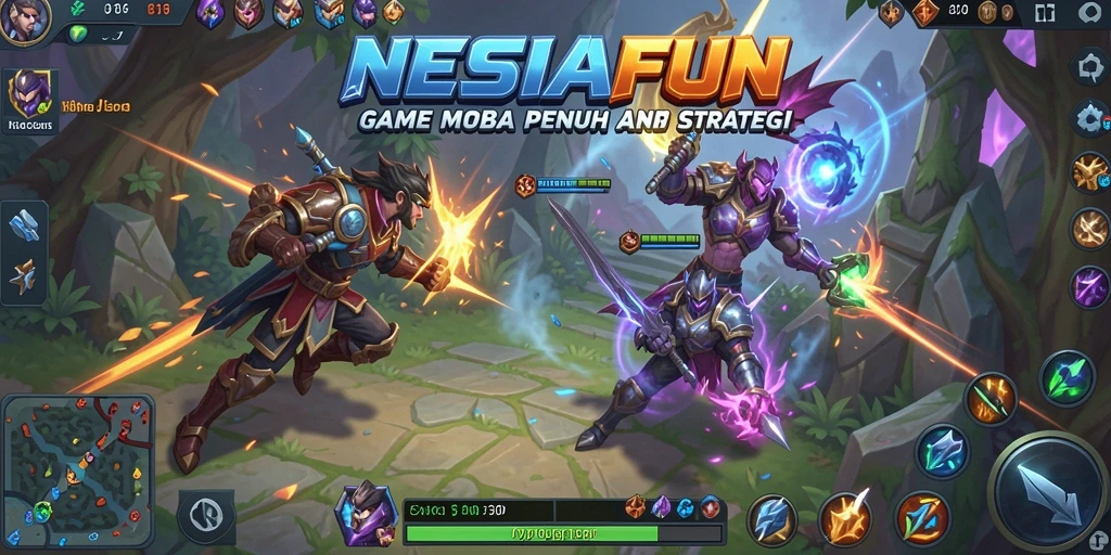 Gameplay seru NESIAFUN dalam aksi pertarungan MOBA.