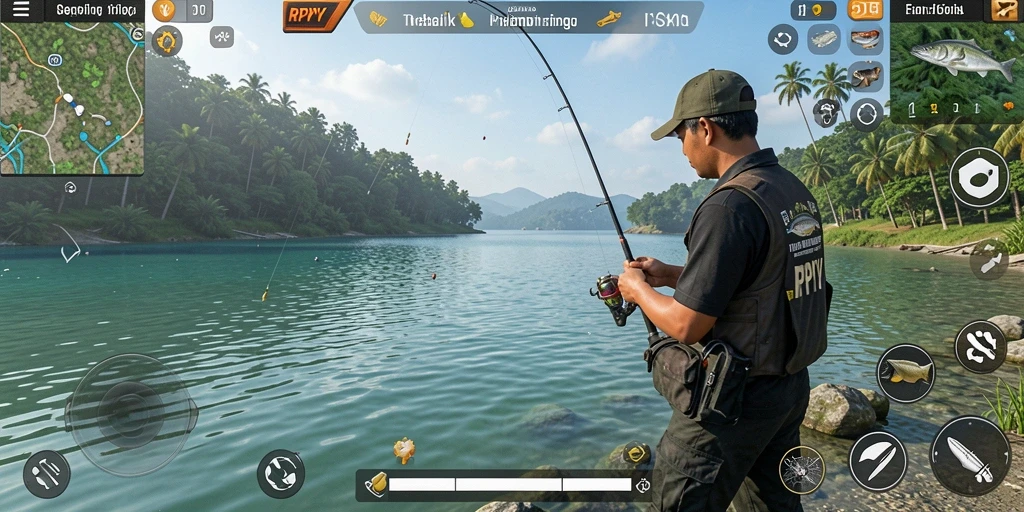 Skrinsut gameplay RPYYY menampilkan momen menangkap ikan yang menegangkan.