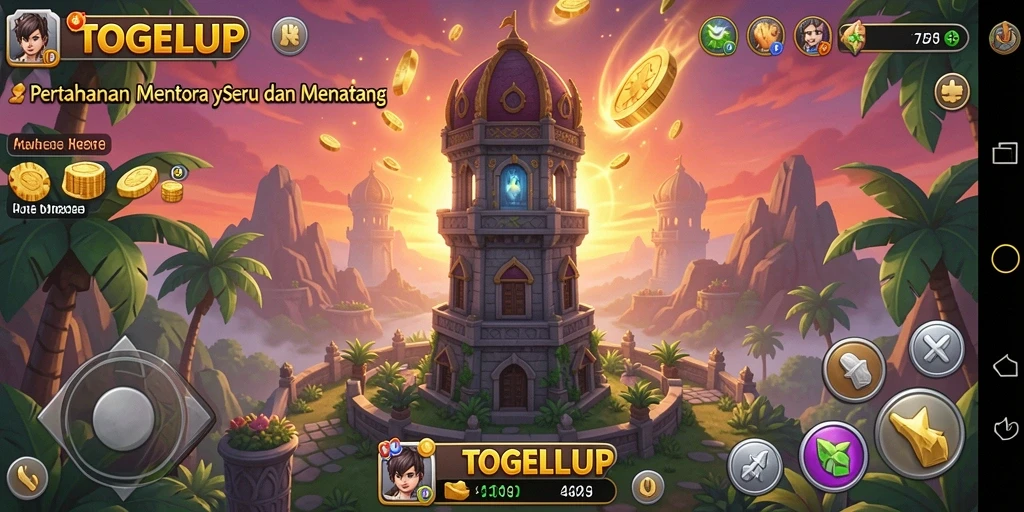 Tampilan gameplay <strong>TOGELUP</strong> dengan menara dan musuh yang beragam.